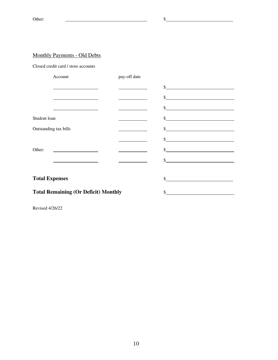 Family Mediation Financial Form: Assets - Washington, D.C., Page 10