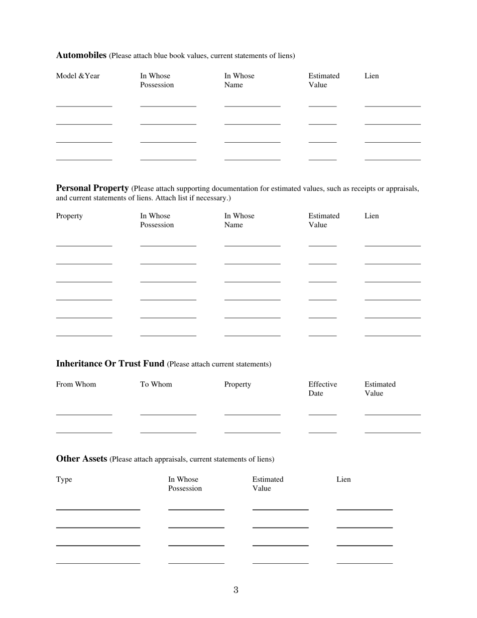 Family Mediation Financial Form: Assets - Washington, D.C., Page 3