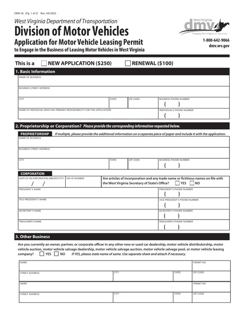 Form DMV-4L  Printable Pdf