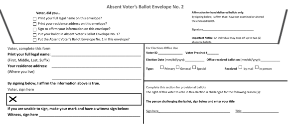 Absent Voter&#039;s Ballot Envelope No. 2 - West Virginia, Page 2