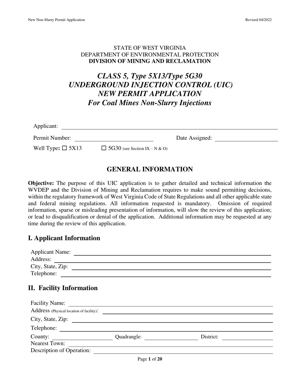 New Non-slurry Permit Application - West Virginia, Page 1