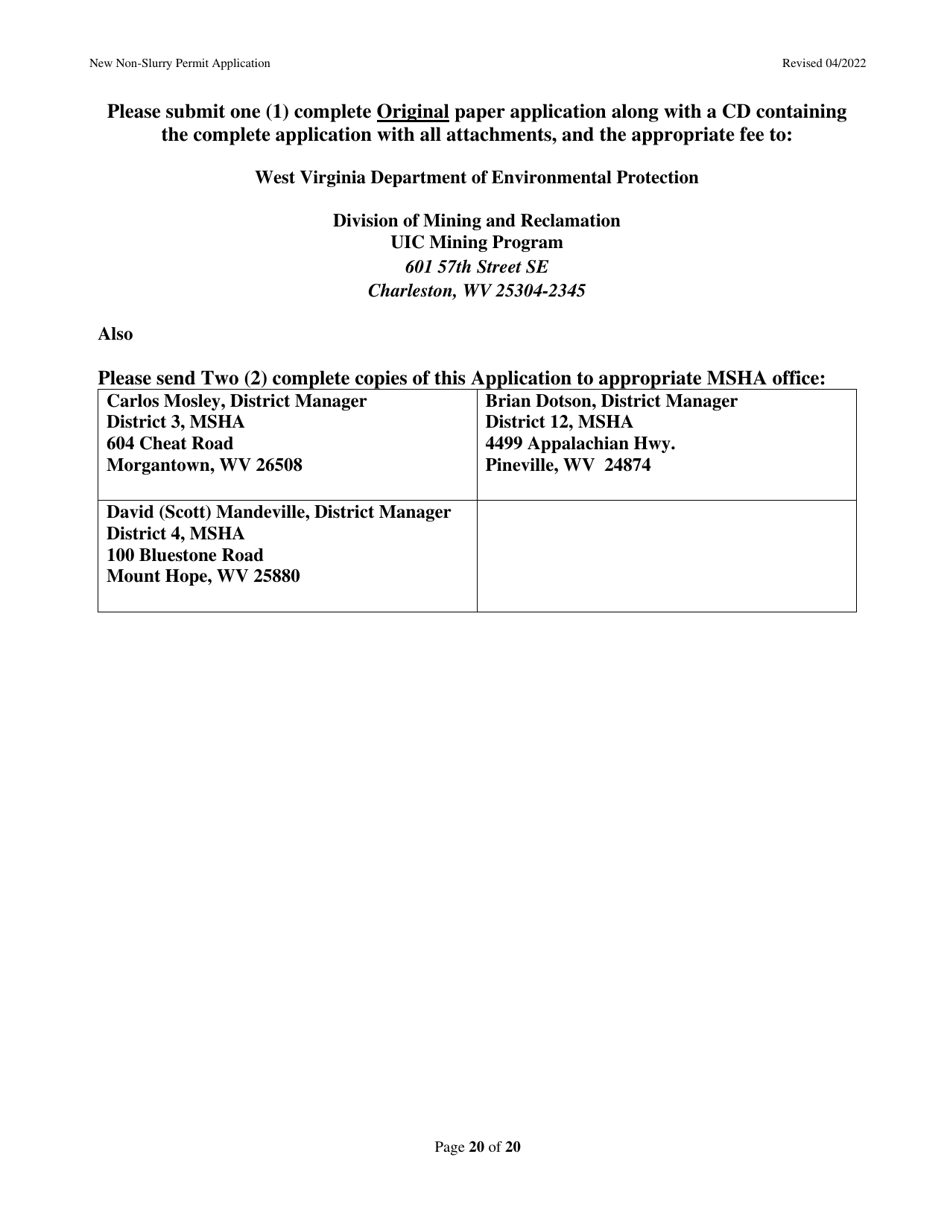 New Non-slurry Permit Application - West Virginia, Page 20