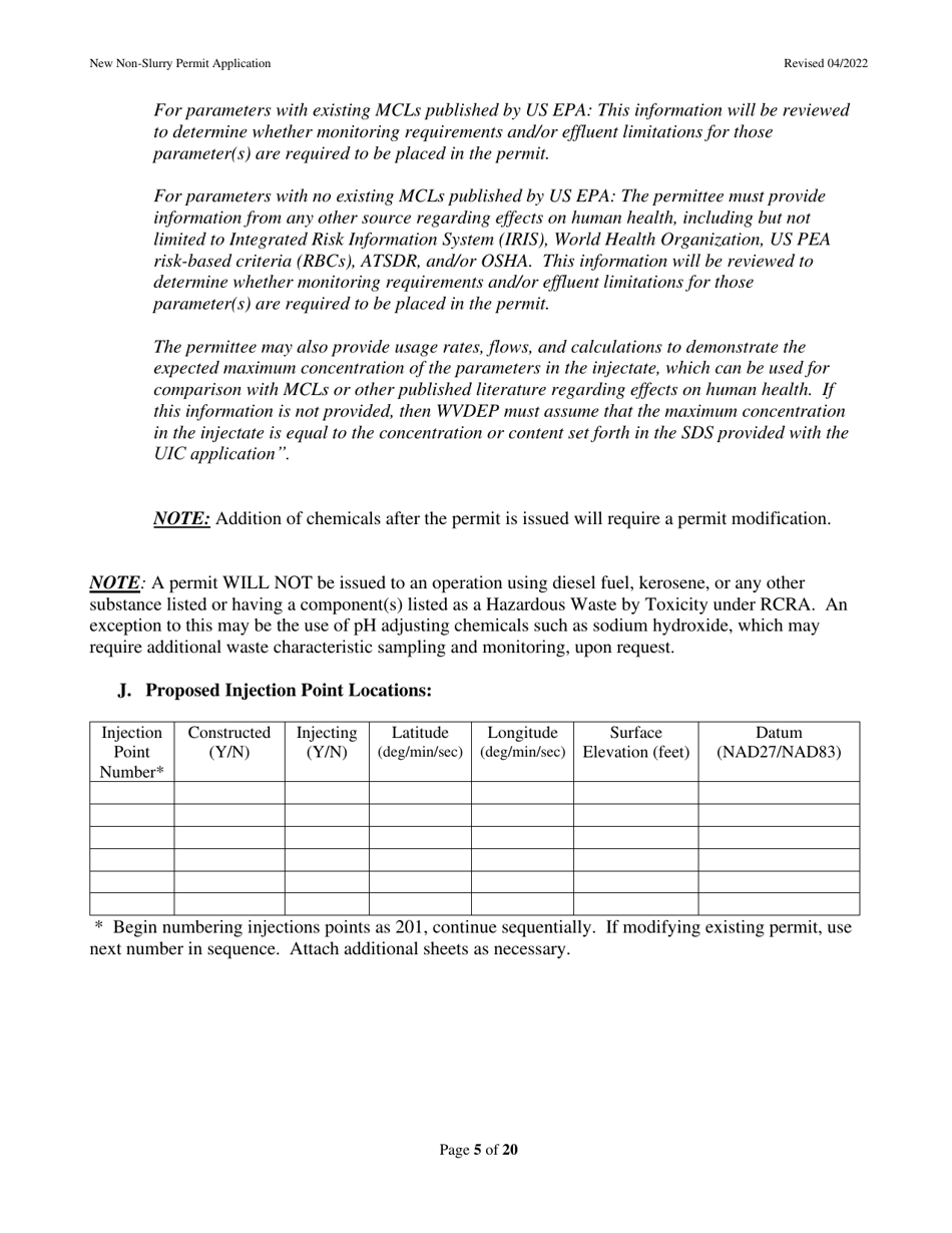 New Non-slurry Permit Application - West Virginia, Page 5