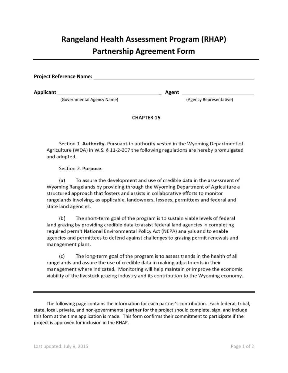 Partnership Agreement Form - Rangeland Health Assessment Program (Rhap) - Wyoming, Page 1