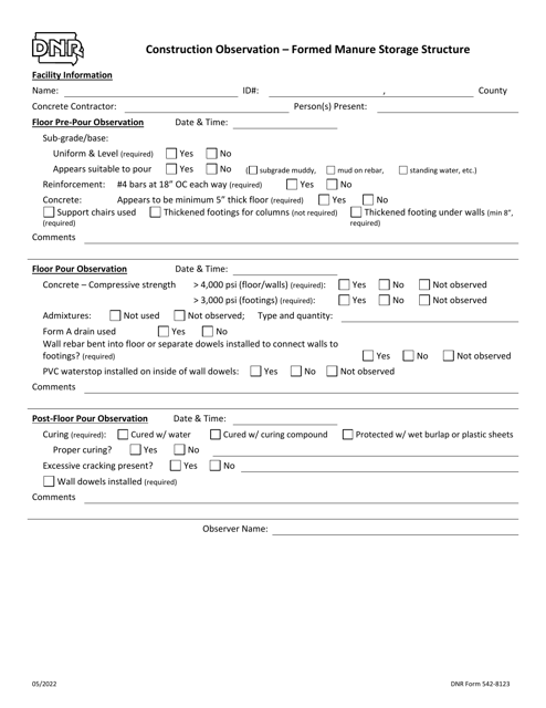 DNR Form 542-8123 Construction Observation - Formed Manure Storage Structure - Iowa