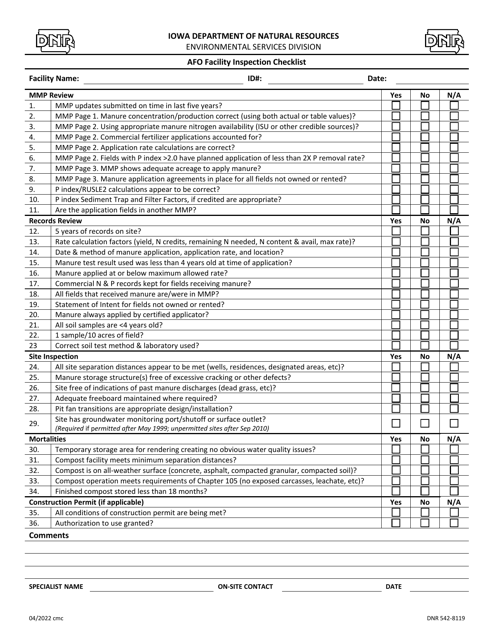 DNR Form 542-8119 Afo Facility Inspection Checklist - Iowa