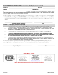 DNR Form 542-1456 Application for Free Annual Resident Disabled Fishing License - Iowa, Page 2