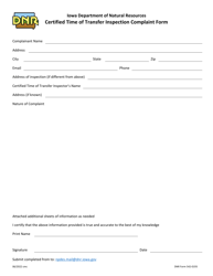 Document preview: DNR Form 542-0193 Certified Time of Transfer Inspection Complaint Form - Iowa