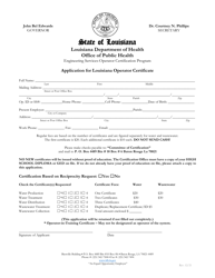 Document preview: Application for Louisiana Operator Certificate - Louisiana