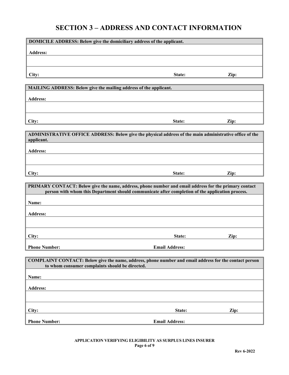 Application Verifying Eligibility as Surplus Lines Insurer in the State of Louisiana - Louisiana, Page 6