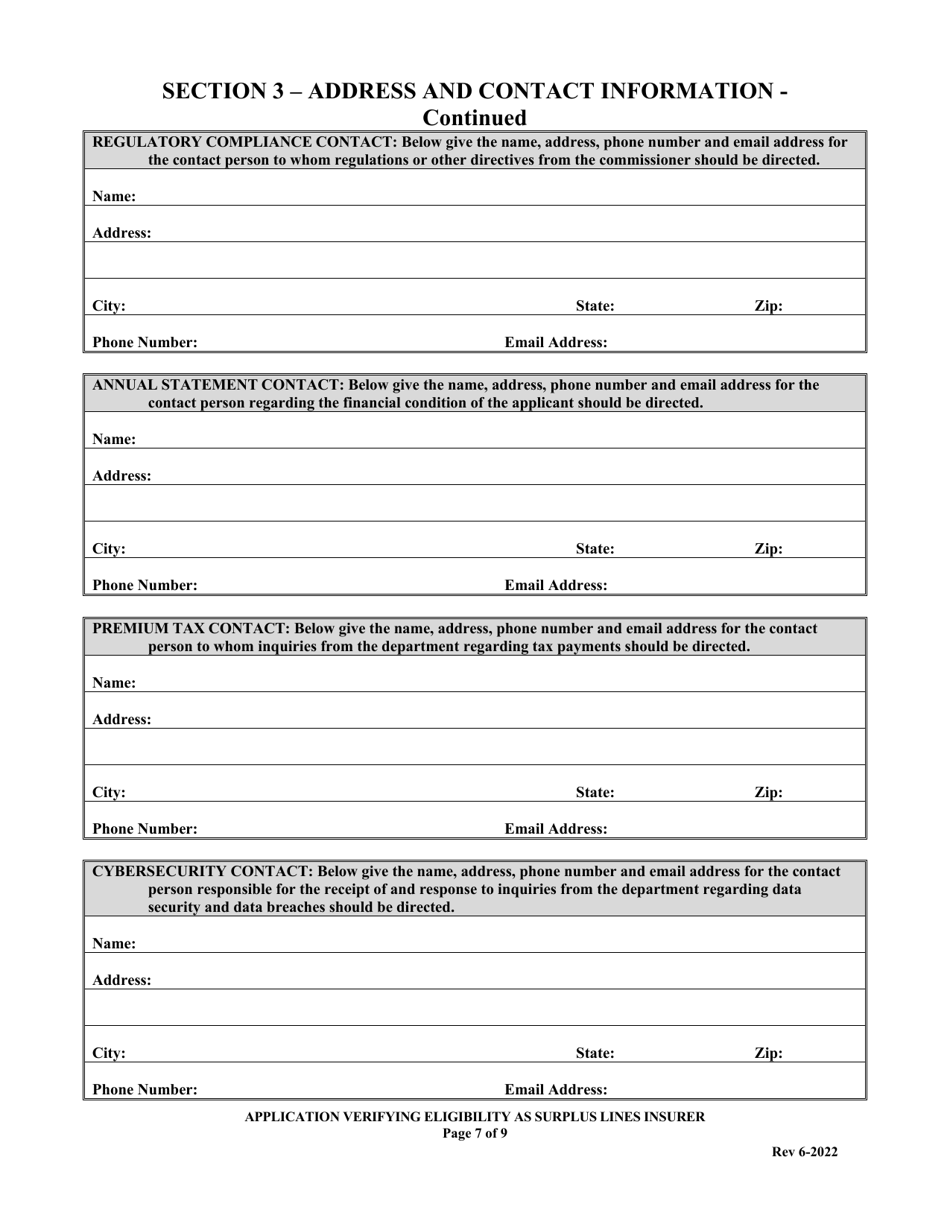 Application Verifying Eligibility as Surplus Lines Insurer in the State of Louisiana - Louisiana, Page 7