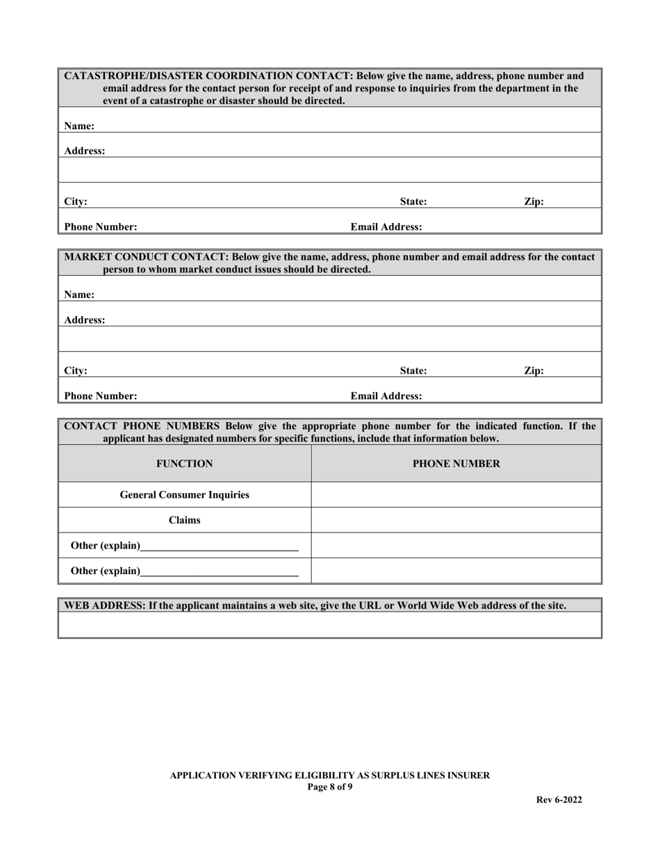 Application Verifying Eligibility as Surplus Lines Insurer in the State of Louisiana - Louisiana, Page 8