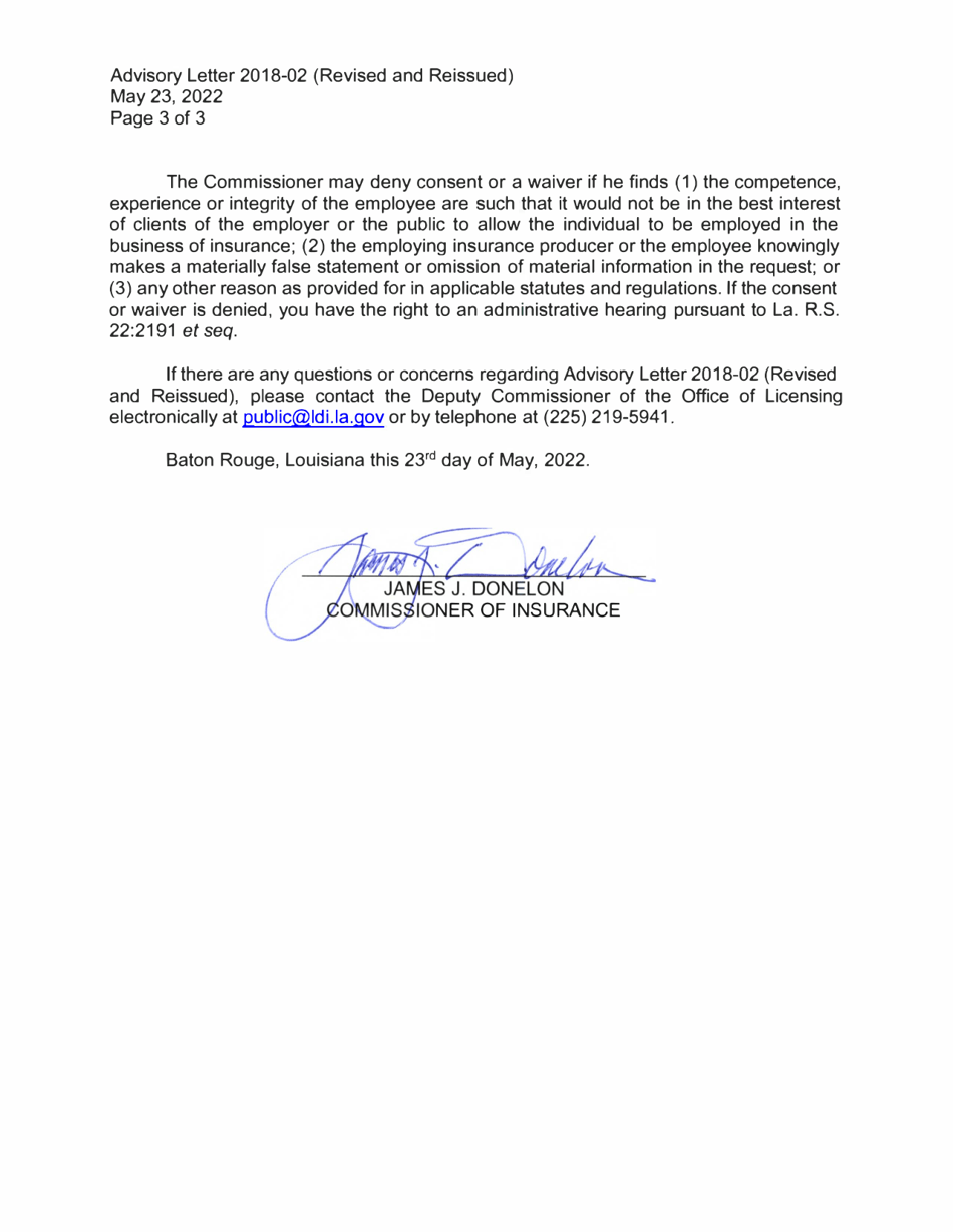 Request for Consent or a Waiver Pursuant to La. R.s. 22:1554(A)(18) - Louisiana, Page 3