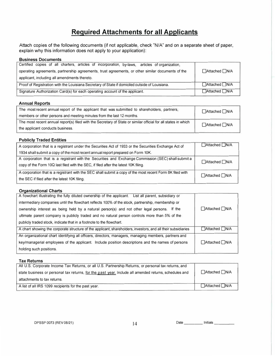 Form DPSSP0073 Level II Business Application (Manufacturer of Slot Machine and Video Draw Poker Devices Permit, Manufacturer of Gaming Equipment Other Than Slot Machines and Video Draw Poker Devices Permit, Gaming Supplier Permit, Non Gaming Supplier Permit) - Louisiana, Page 15