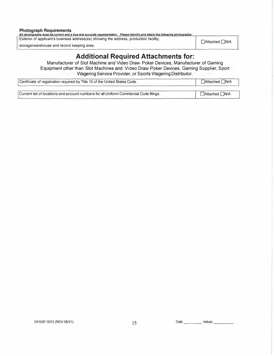 Form DPSSP0073 Level II Business Application (Manufacturer of Slot Machine and Video Draw Poker Devices Permit, Manufacturer of Gaming Equipment Other Than Slot Machines and Video Draw Poker Devices Permit, Gaming Supplier Permit, Non Gaming Supplier Permit) - Louisiana, Page 16