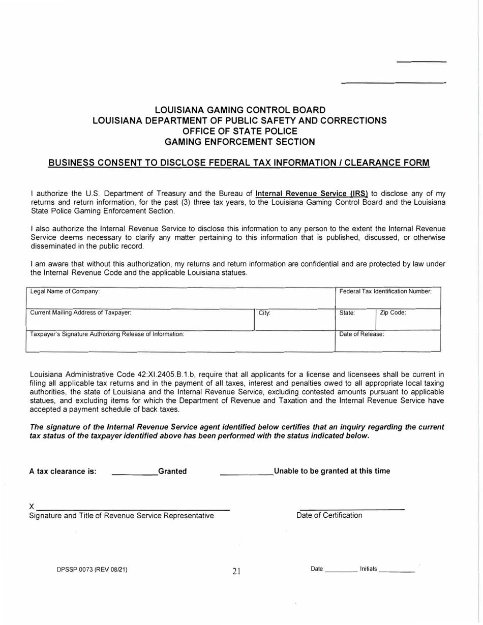 Form DPSSP0073 Level II Business Application (Manufacturer of Slot Machine and Video Draw Poker Devices Permit, Manufacturer of Gaming Equipment Other Than Slot Machines and Video Draw Poker Devices Permit, Gaming Supplier Permit, Non Gaming Supplier Permit) - Louisiana, Page 22