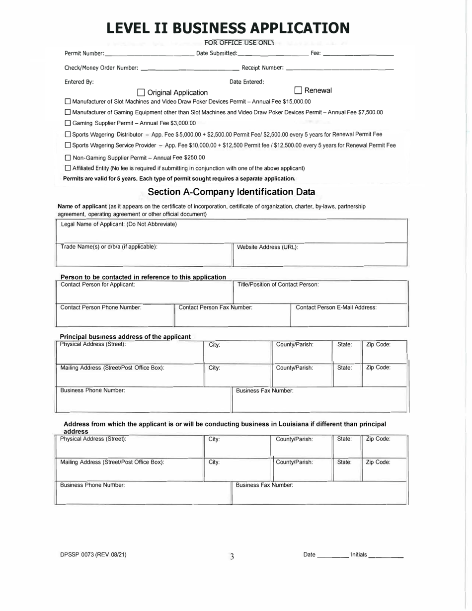 Form DPSSP0073 Level II Business Application (Manufacturer of Slot Machine and Video Draw Poker Devices Permit, Manufacturer of Gaming Equipment Other Than Slot Machines and Video Draw Poker Devices Permit, Gaming Supplier Permit, Non Gaming Supplier Permit) - Louisiana, Page 4