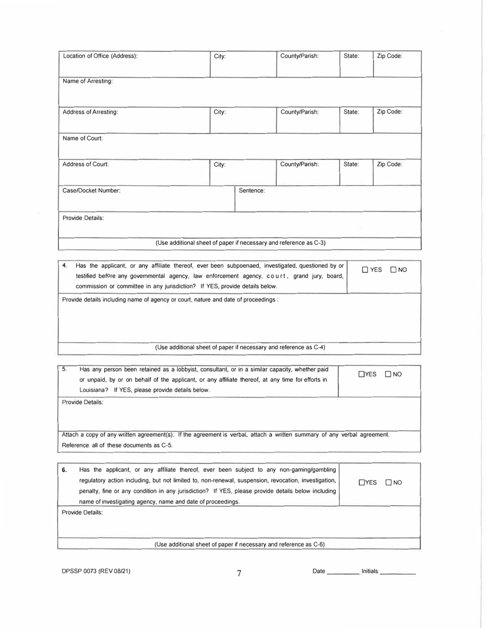 Form DPSSP0073 Level II Business Application (Manufacturer of Slot Machine and Video Draw Poker Devices Permit, Manufacturer of Gaming Equipment Other Than Slot Machines and Video Draw Poker Devices Permit, Gaming Supplier Permit, Non Gaming Supplier Permit) - Louisiana, Page 8