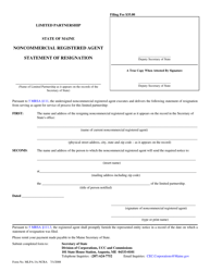 Document preview: Form MLPA-3A-NCRA Limited Partnership Noncommercial Registered Agent Statement of Resignation - Maine