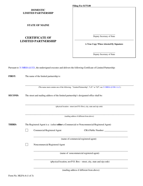 Form MLPA-6 Certificate of Limited Partnership - Maine