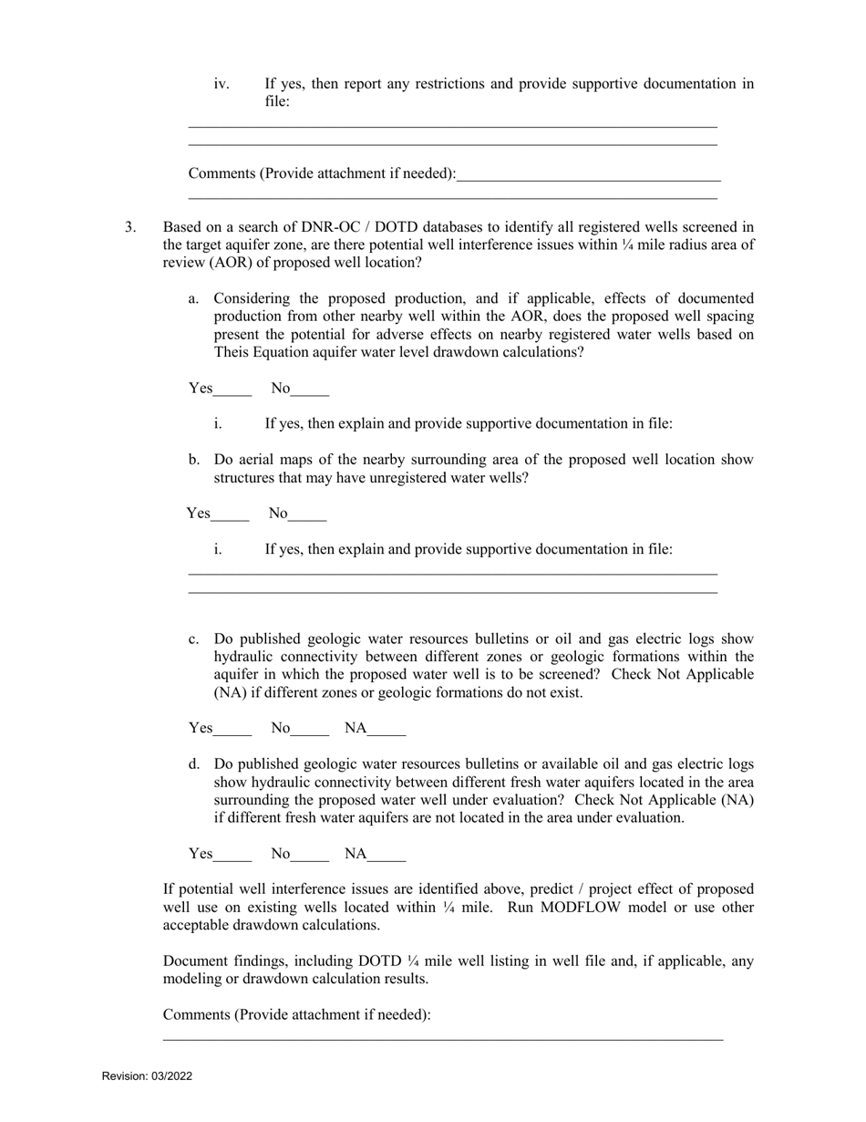 Ground Water Well Prior Notification Form Evaluation Checklist - Louisiana, Page 3