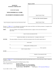 Form MBCA-3A-NCRA Domestic Business Corporation Noncommercial Clerk Statement of Resignation - Maine