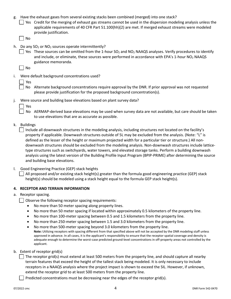 DNR Form 542-0470 Air Dispersion Modeling Checklist for Non-psd Construction Permit Applications - Iowa, Page 4