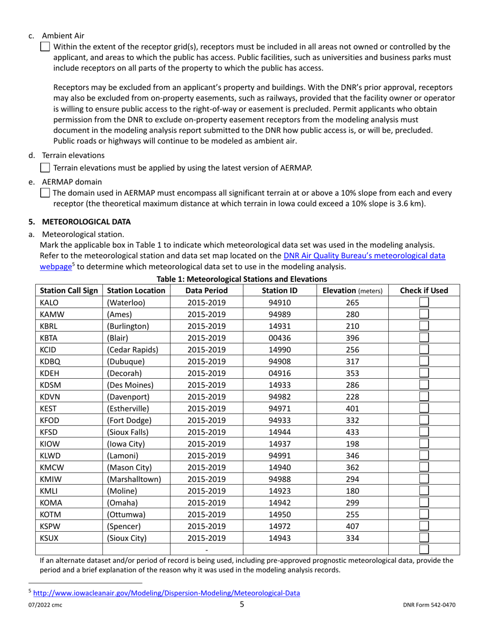 DNR Form 542-0470 Air Dispersion Modeling Checklist for Non-psd Construction Permit Applications - Iowa, Page 5