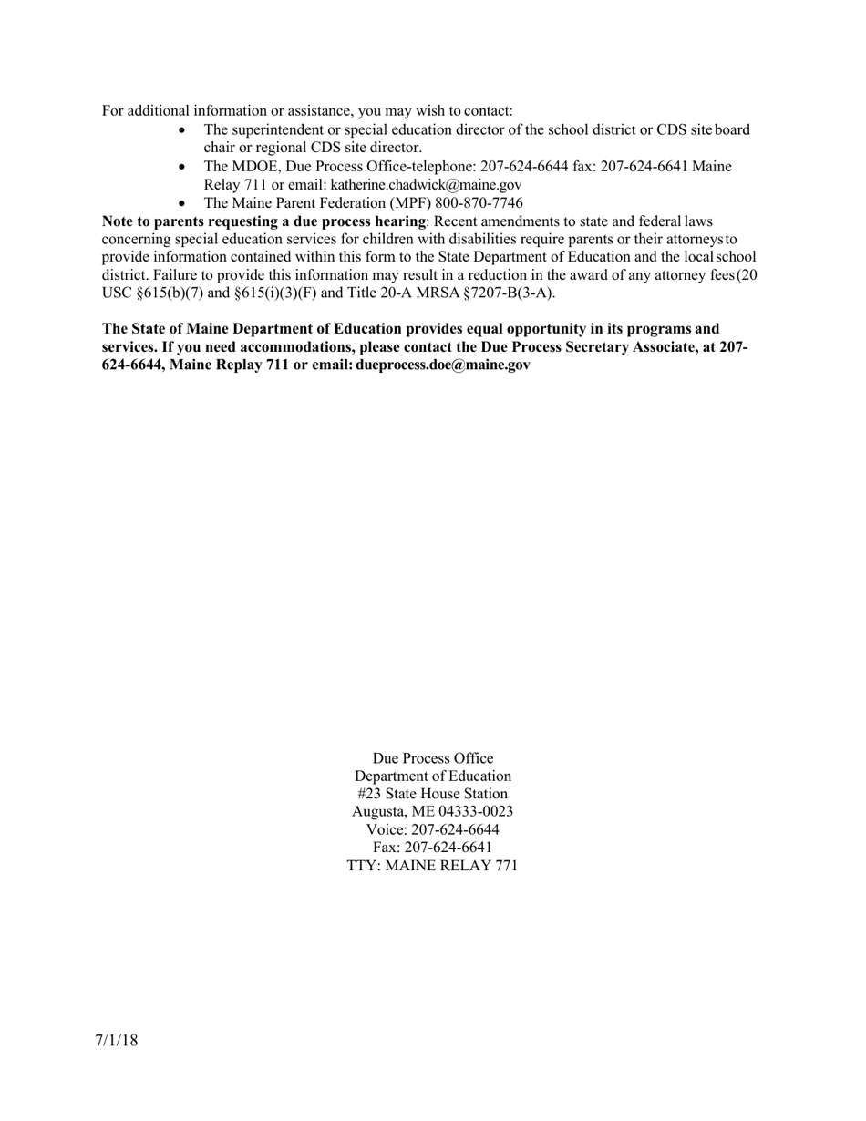State Complaint Investigation Request Form - Maine, Page 5