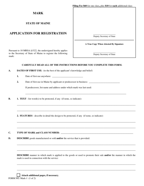 Form MARK-1 Application for Registration of a Mark - Maine
