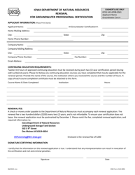 Document preview: DNR Form 542-0091 Renewal for Groundwater Professional Certification - Iowa