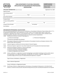 Document preview: DNR Form 542-0093 Application for Groundwater Professional Certification - Iowa