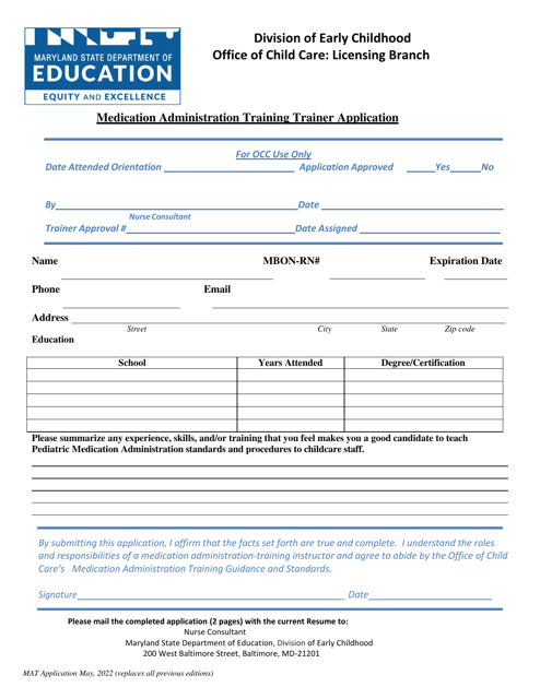 Medication Administration Training Trainer Application - Maryland Download Pdf