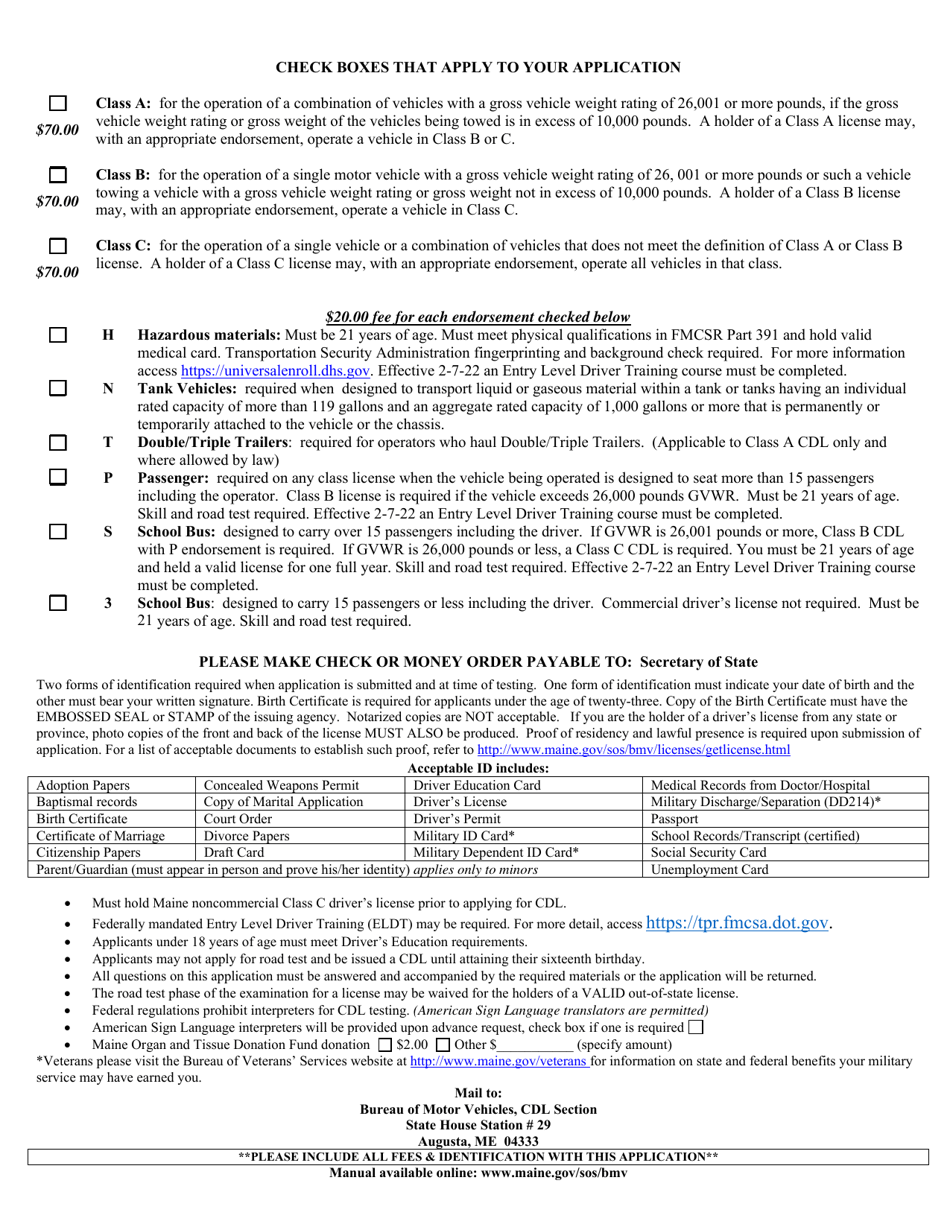 Form MVE-64T Commercial Driver License Application - Maine, Page 2
