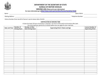 Form MVE-21 Download Fillable PDF or Fill Online Driving Log, Maine ...