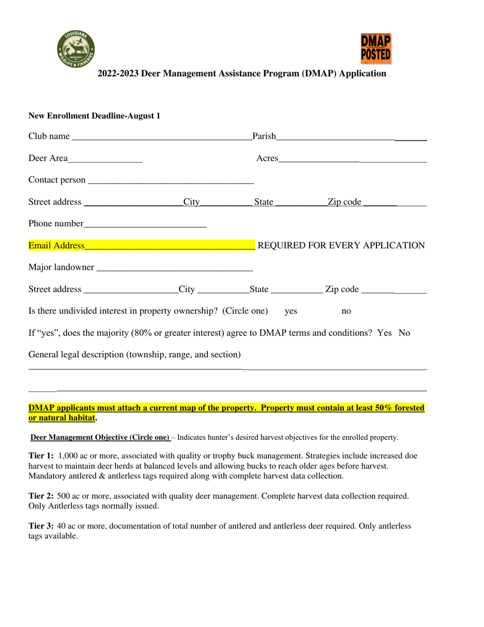 Application Form - Deer Management Assistance Program (Dmap) - Louisiana, Page 1