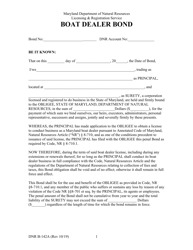Document preview: DNR Form B-142A Boat Dealer Bond - Maryland