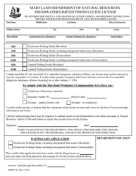 DNR Form F-22 Freshwater/Limited Fishing Guide License - Maryland