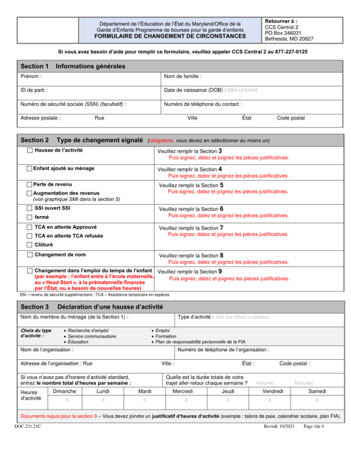 Form DOC.231.21C Circumstance Change Form - Maryland (French)