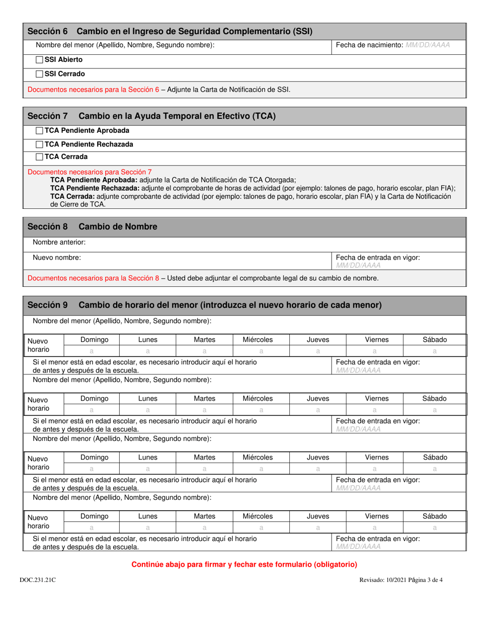 Formulario DOC.231.21C Formulario De Cambio De Circunstancias - Maryland (Spanish), Page 3