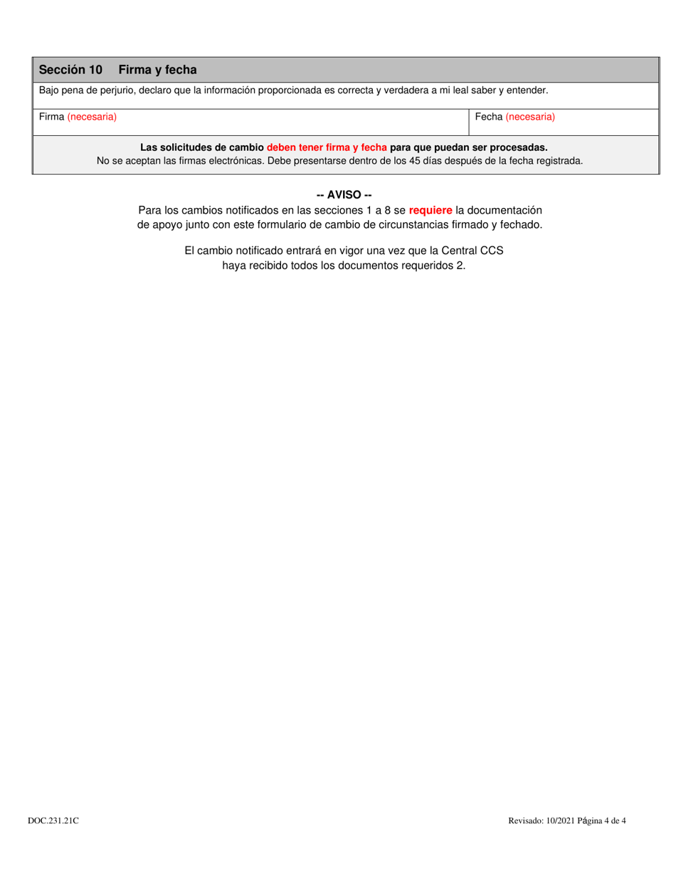 Formulario DOC.231.21C Formulario De Cambio De Circunstancias - Maryland (Spanish), Page 4