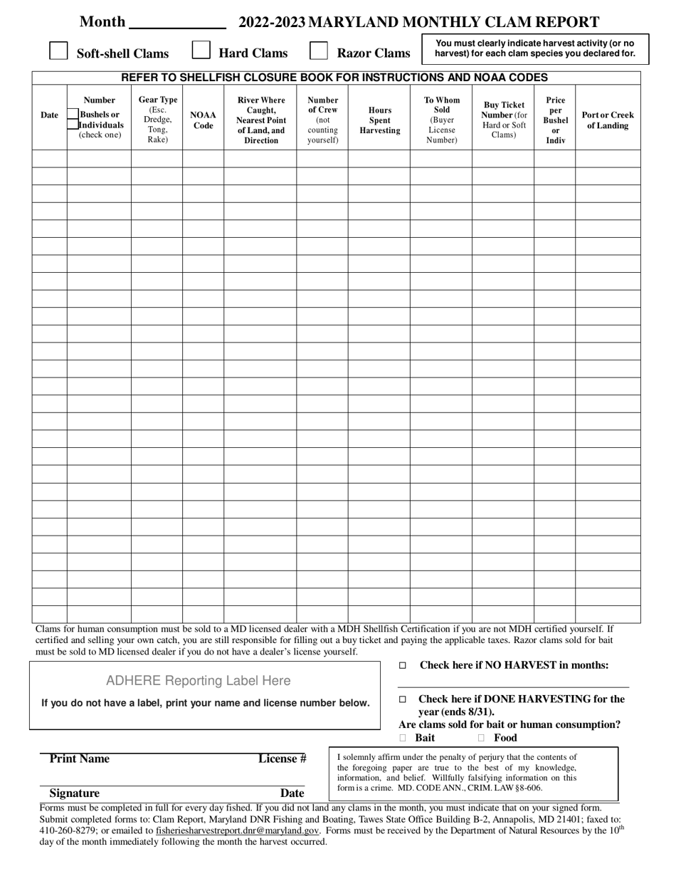 Maryland Monthly Clam Report - Maryland, Page 1