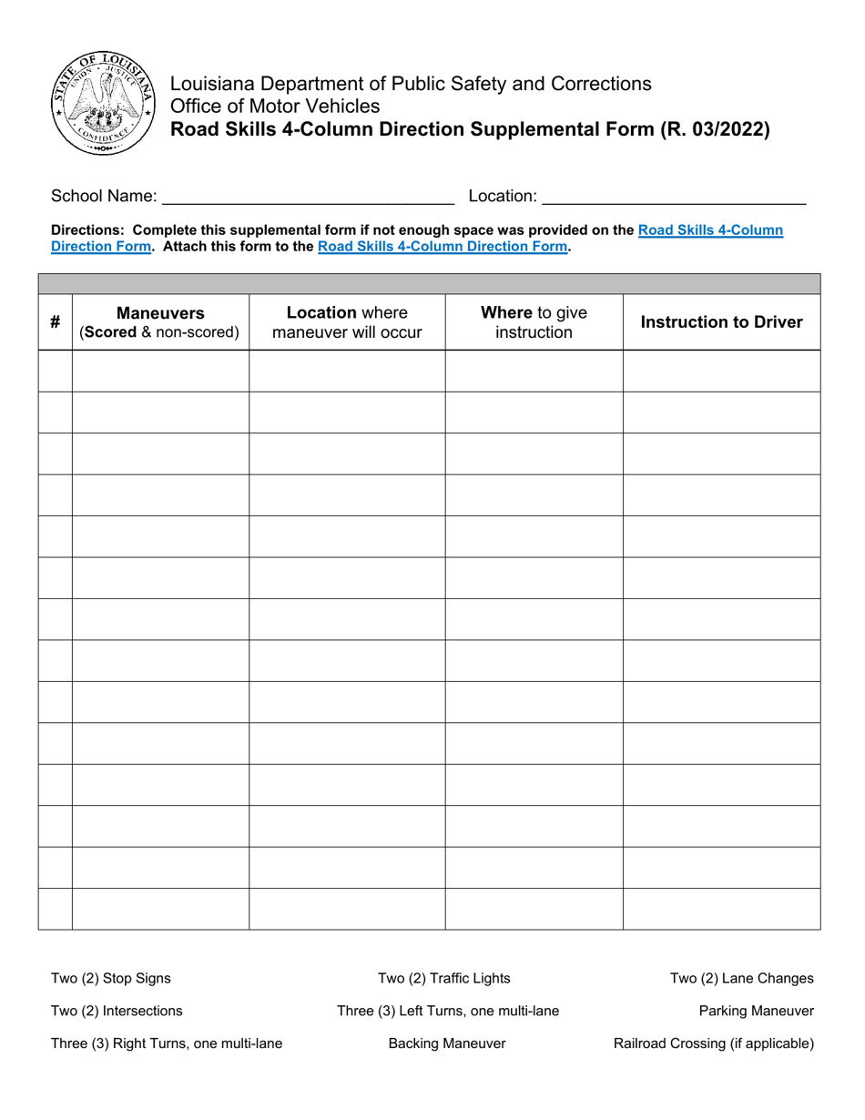 louisiana-road-skills-4-column-direction-supplemental-form-fill-out