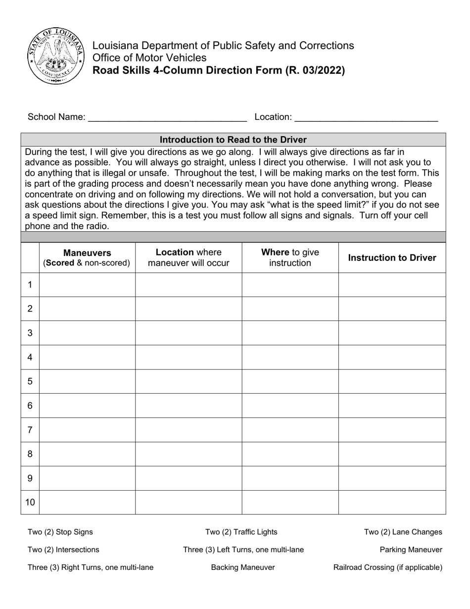 Practice Direction Form.pdf Louisiana Road Skills 4-column Direction Form - Fill Out, Sign Online ...