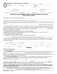 Form DC-CV-085 Complaint and Summons Against Tenant in Breach of Lease - Maryland, Page 2