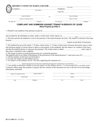 Form DC-CV-085 Complaint and Summons Against Tenant in Breach of Lease - Maryland, Page 4