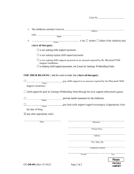 Form CC-DR-001 Complaint for Child Support - Maryland, Page 2