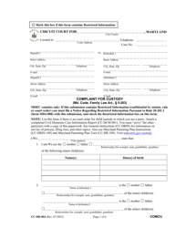 Form CC-DR-004 &quot;Complaint for Custody&quot; - Maryland