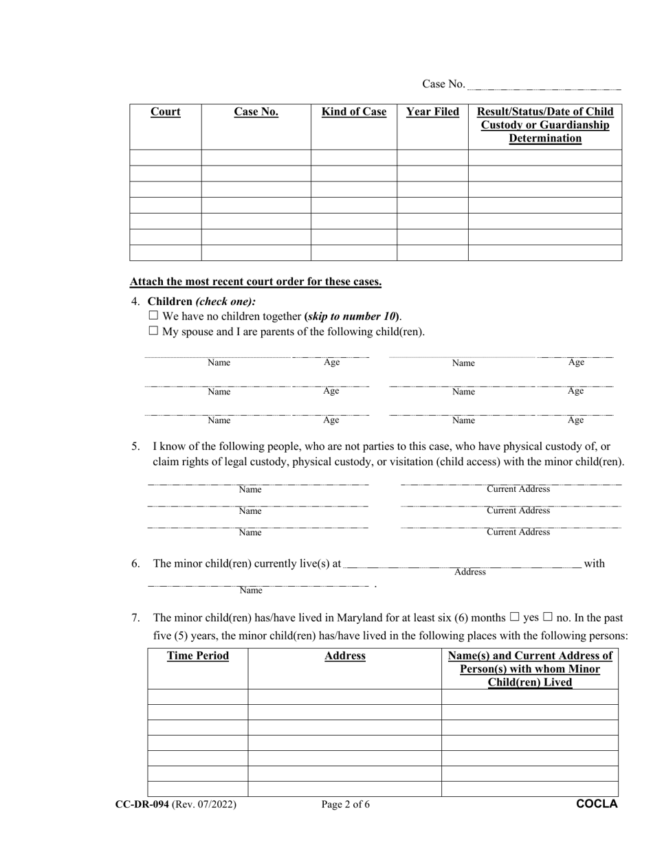 Form CC-DR-094 Counter-Claim for Absolute Divorce - Maryland, Page 2
