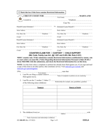 Form CC-DR-095 &quot;Counter-Claim for Custody/Child Support&quot; - Maryland